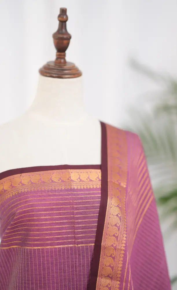 Swara Salwar - Onion Pink and Brown Chettinad Cotton Unstitched Salwar salwar